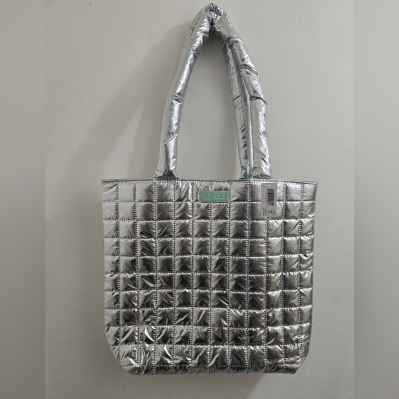 Shopping Shoulder Tote Bag~ Silver  Strip - Picture 1 of 6